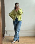 Vintage 90s Lime Pleated Button Up Blouse