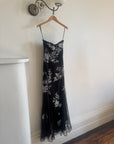 Vintage 90s Embroidered Net Strapless Dress Noir and White
