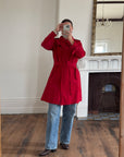 Vintage 90s Red Mid Length Trench Coat