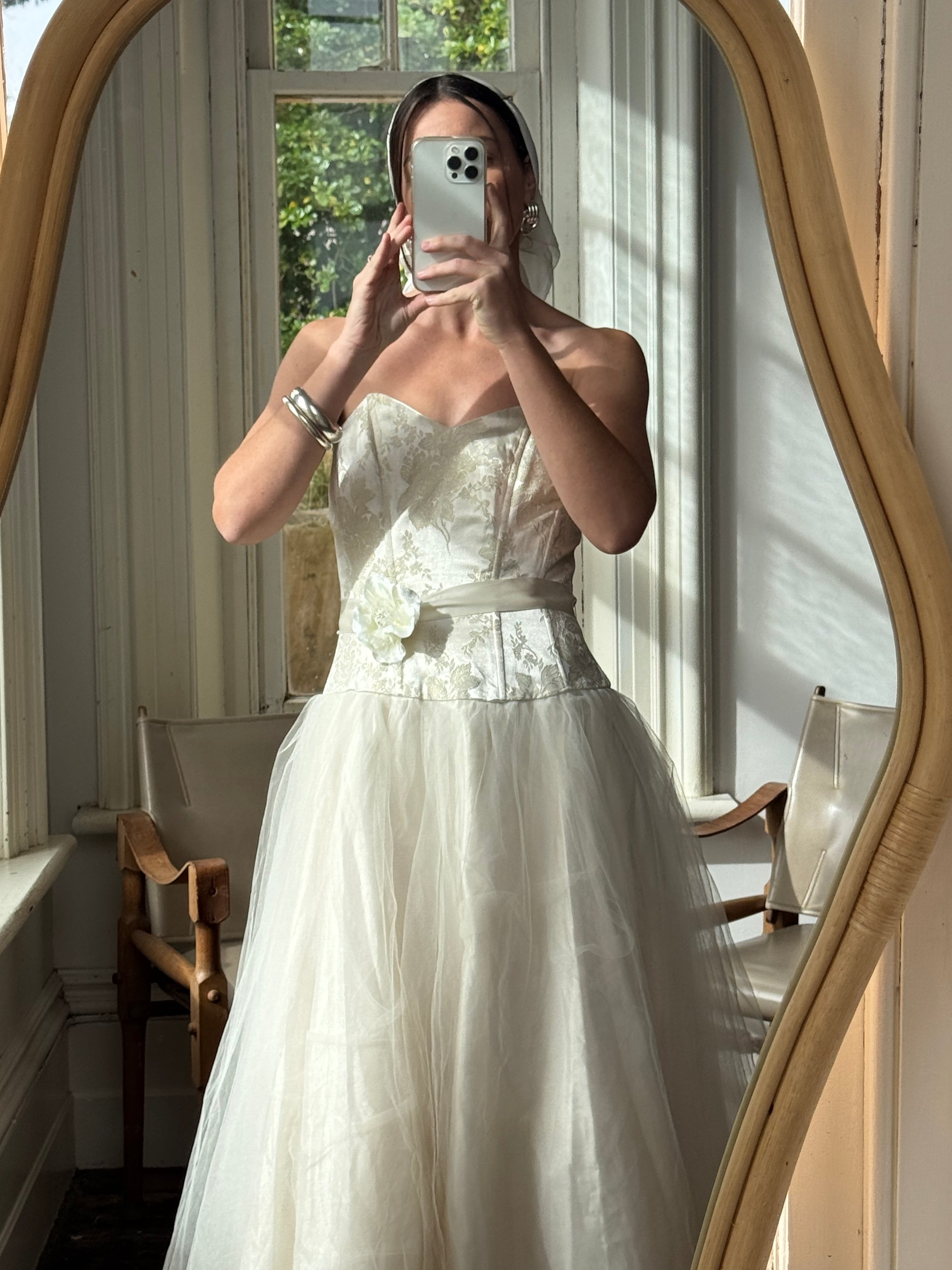 Vintage 50s Gold Brocade and Tulle Wedding Gown