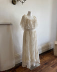 Vintage 70s Prairie Lace Wedding Dress Creme