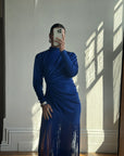 Vintage 80s Royal Blue Long Sleeve Fringe Dress