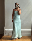 Vintage 90s Aqua Shimmer Strapless Gown