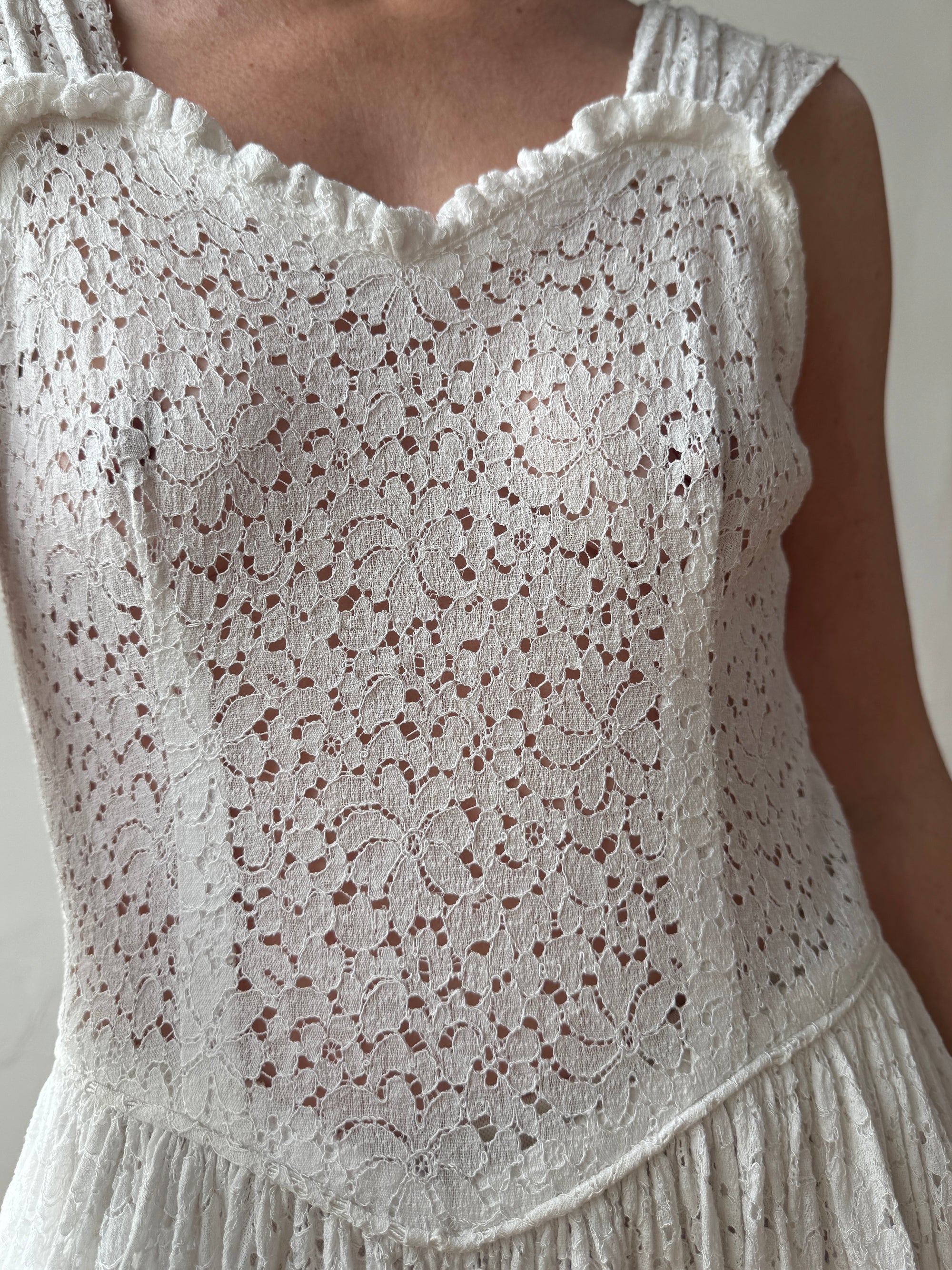 Vintage 40s Cotton Lace Strappy Bridal Sundress