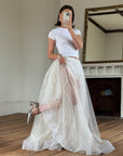 Vintage 80s Sheer Organza Webbed Lace Bridal Skirt