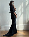Vintage 90s Pure Silk Fishtail Skirt With Train Noir