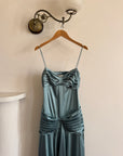 Vintage 90s Teal Satin High Low Prom Dress