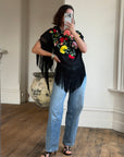 Vintage Embroidered Large Spanish Flamenco Scarf Noir