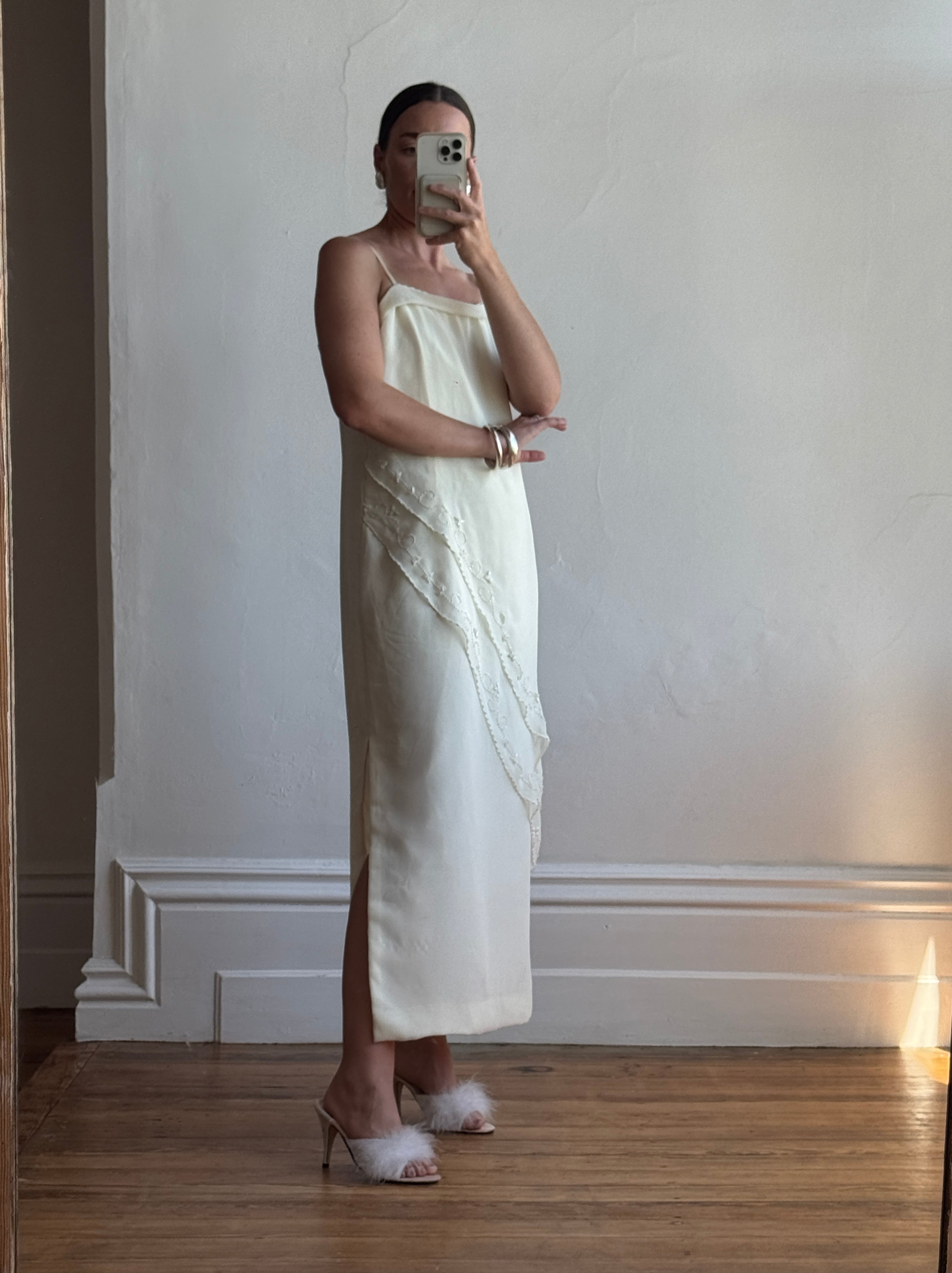 Vintage 90s Embroidered Column Wedding Dress
