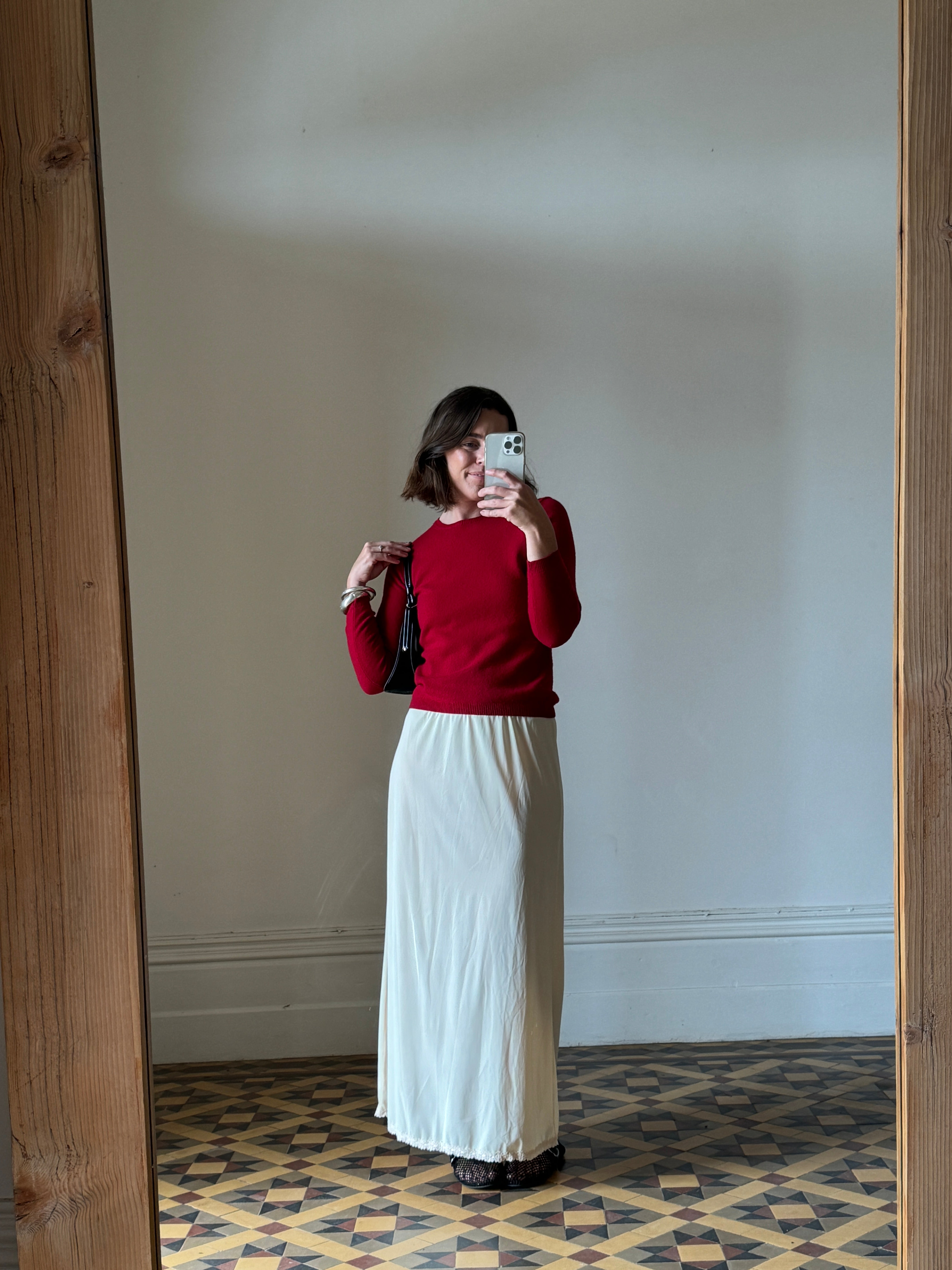 Vintage Long Slip Skirt Creme Brulee