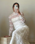 Vintage 60s Polka Dot Long Sleeved Wedding Dress Ivory