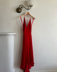 Vintage 90s Pure Silk High Low Halter Bias Dress Red