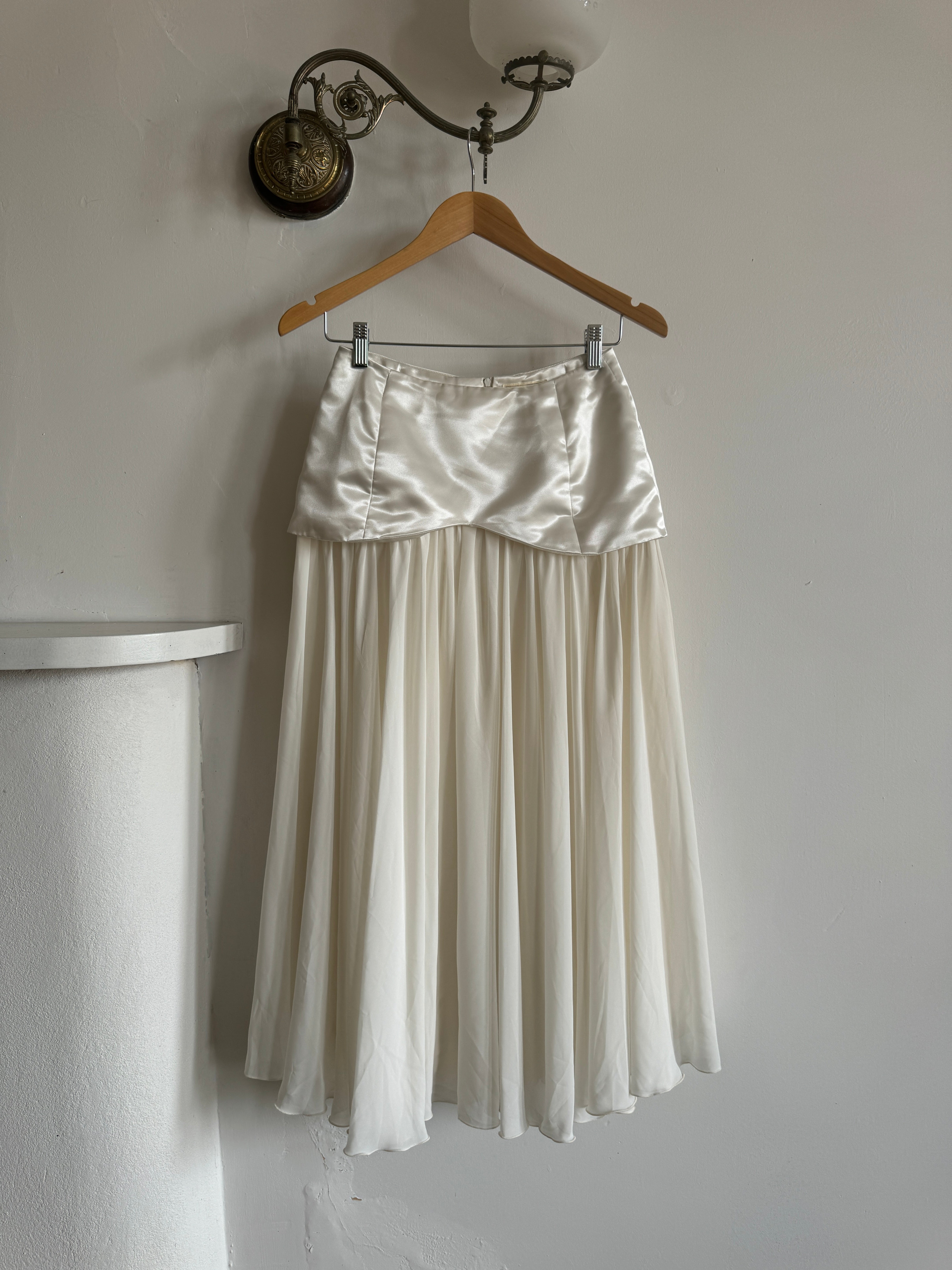 Vintage Satin and Chiffon Midi Bridal Skirt
