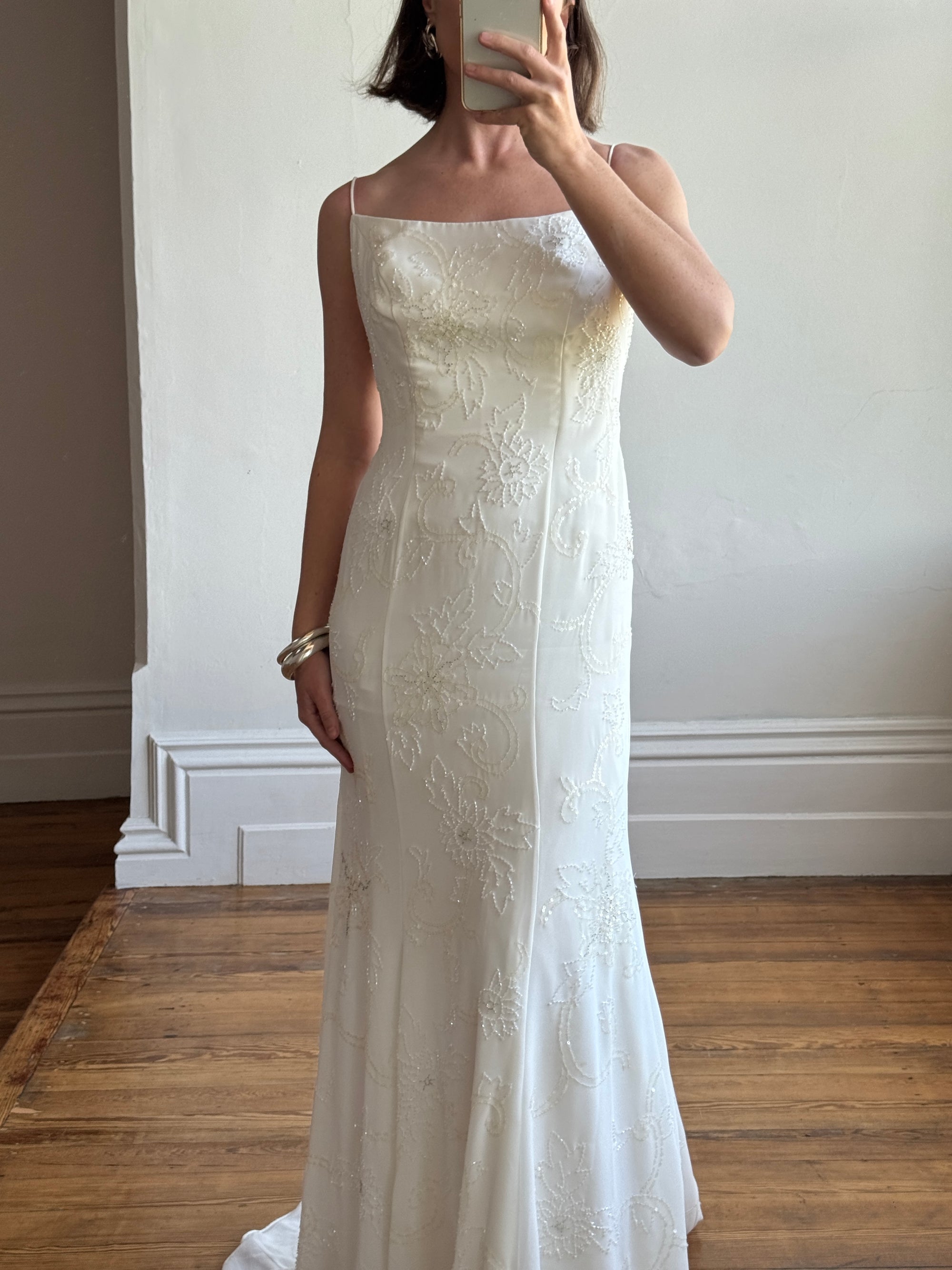 Vintage Y2K Slinky Beaded Wedding Slip Dress