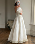 Vintage 90s Silk Puff Sleeve Embroidered Wedding Dress