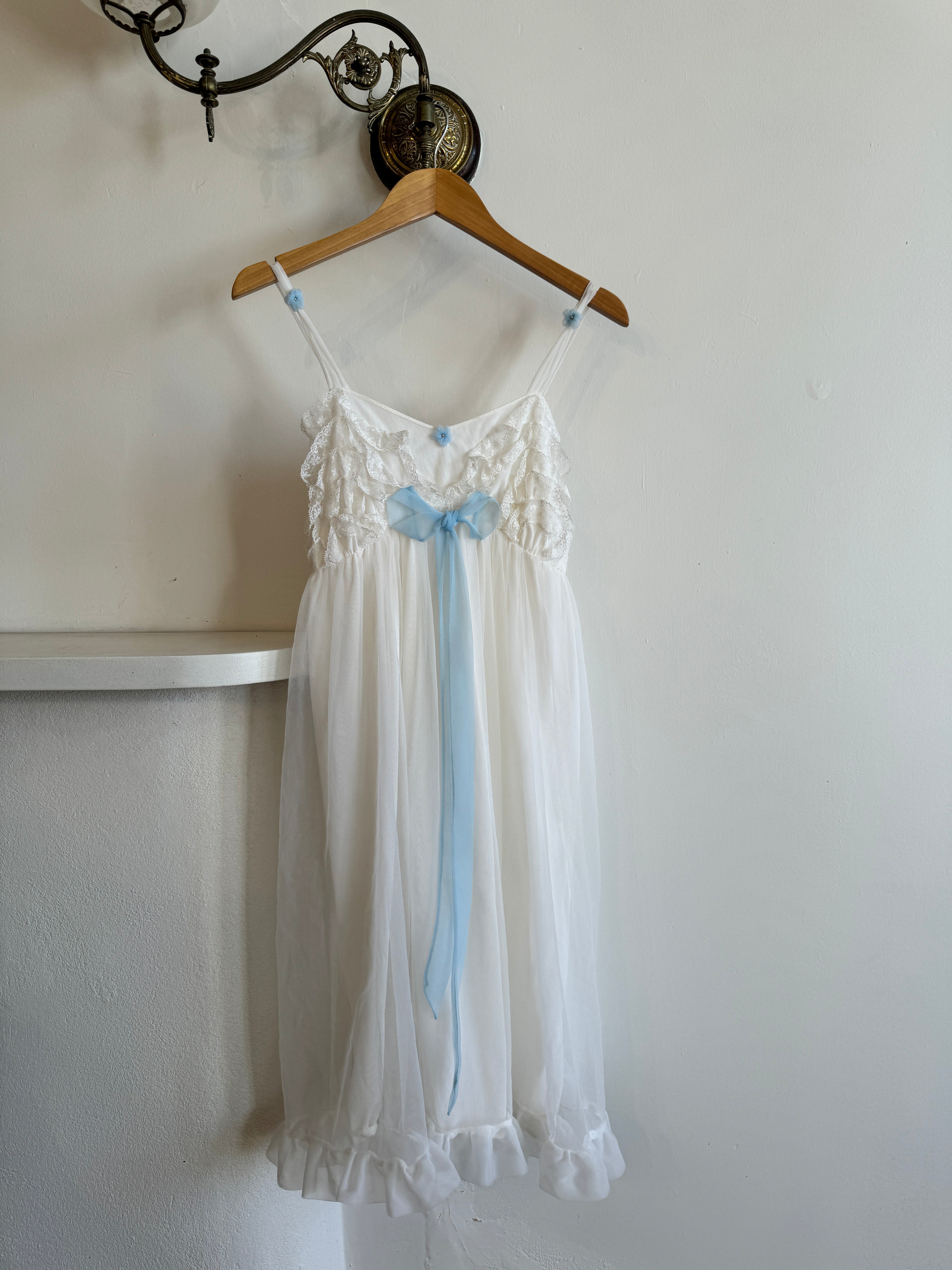 Vintage 50s Babydoll White and Blue Slip Dress