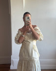 Vintage 80s Drop Waist Satin Jacquard Wedding Dress