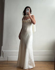 Vintage Y2K Rosette Bridal Slip Dress Champagne Satin