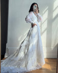 Vintage 60s Lace Wedding Dress With Pleated Ruffle Train