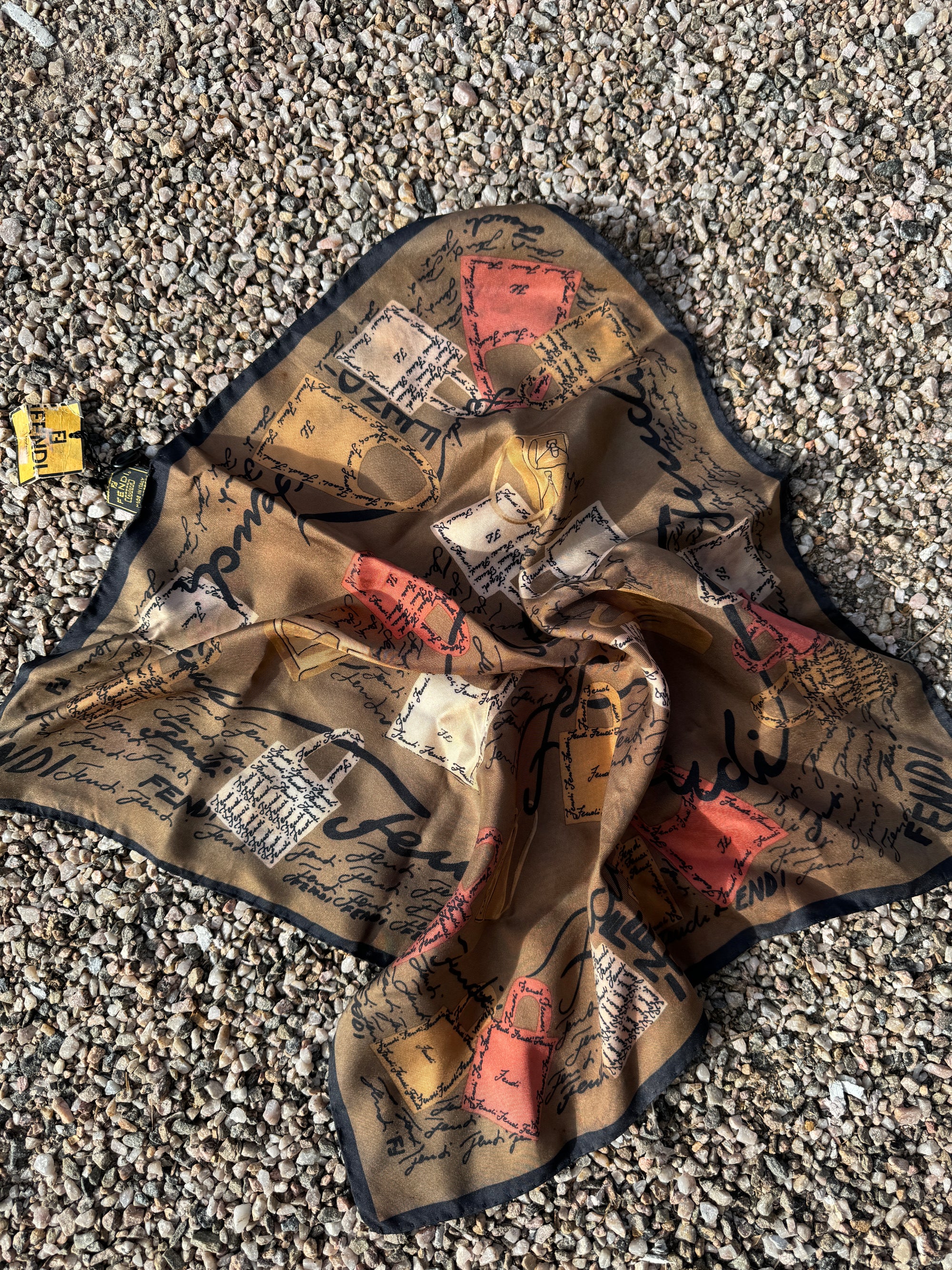 Vintage Pure Silk Fendi Handbag Print Scarf