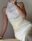 Vintage 90s High Front Lace Midi Dress with Pure Silk Train