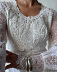 Vintage 70s Daisy Organza Lace Wedding Dress With Train