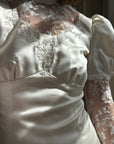 Vintage 80s Satin A-Line Wedding Gown with Puff Sleeves