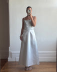Vintage 90s Ice Blue Satin Jacquard Corset and Skirt Set