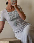 Vintage 70s Milkmaid Crepe Sundress Ice Blue