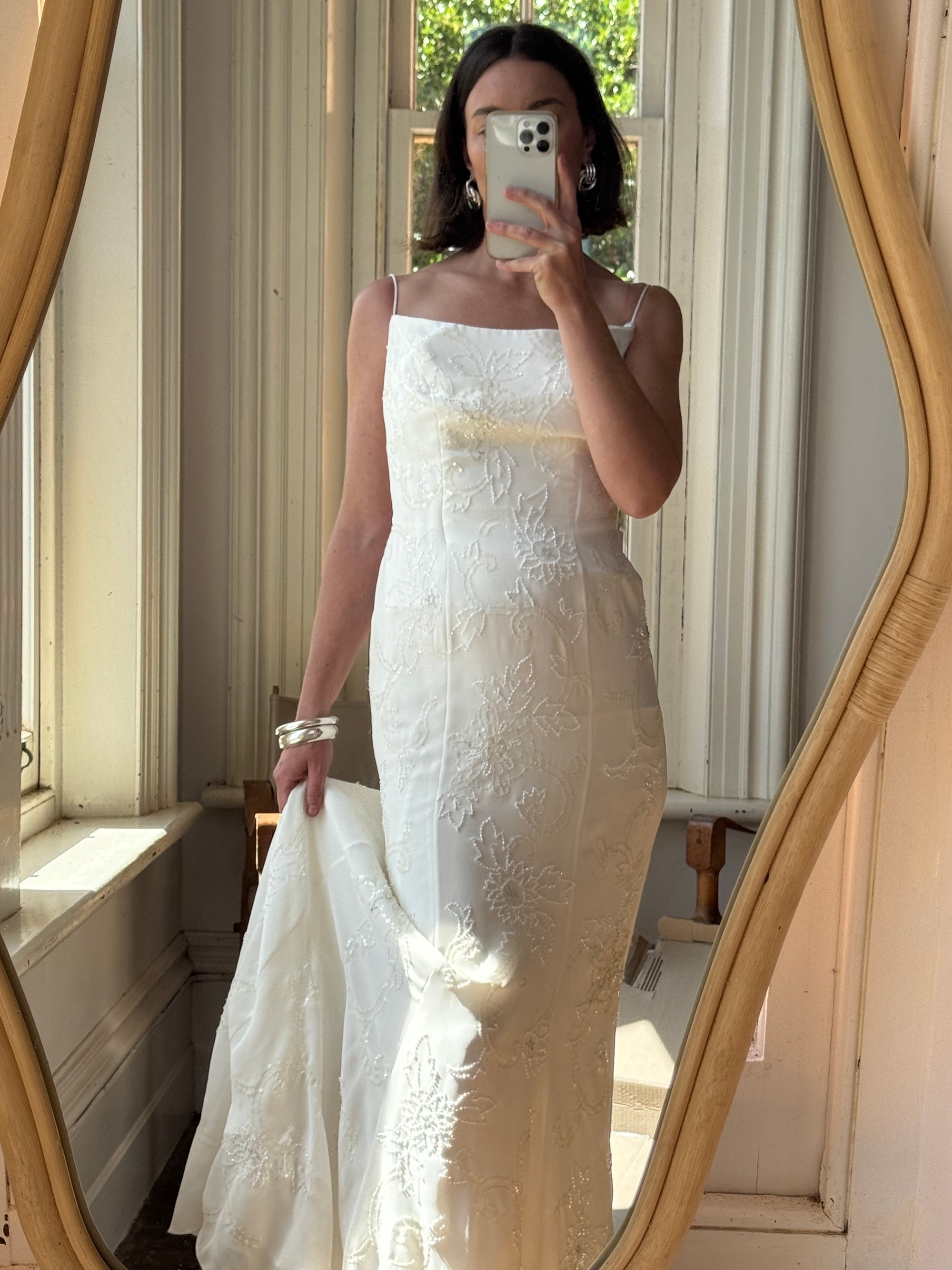 Vintage Y2K Slinky Beaded Wedding Slip Dress
