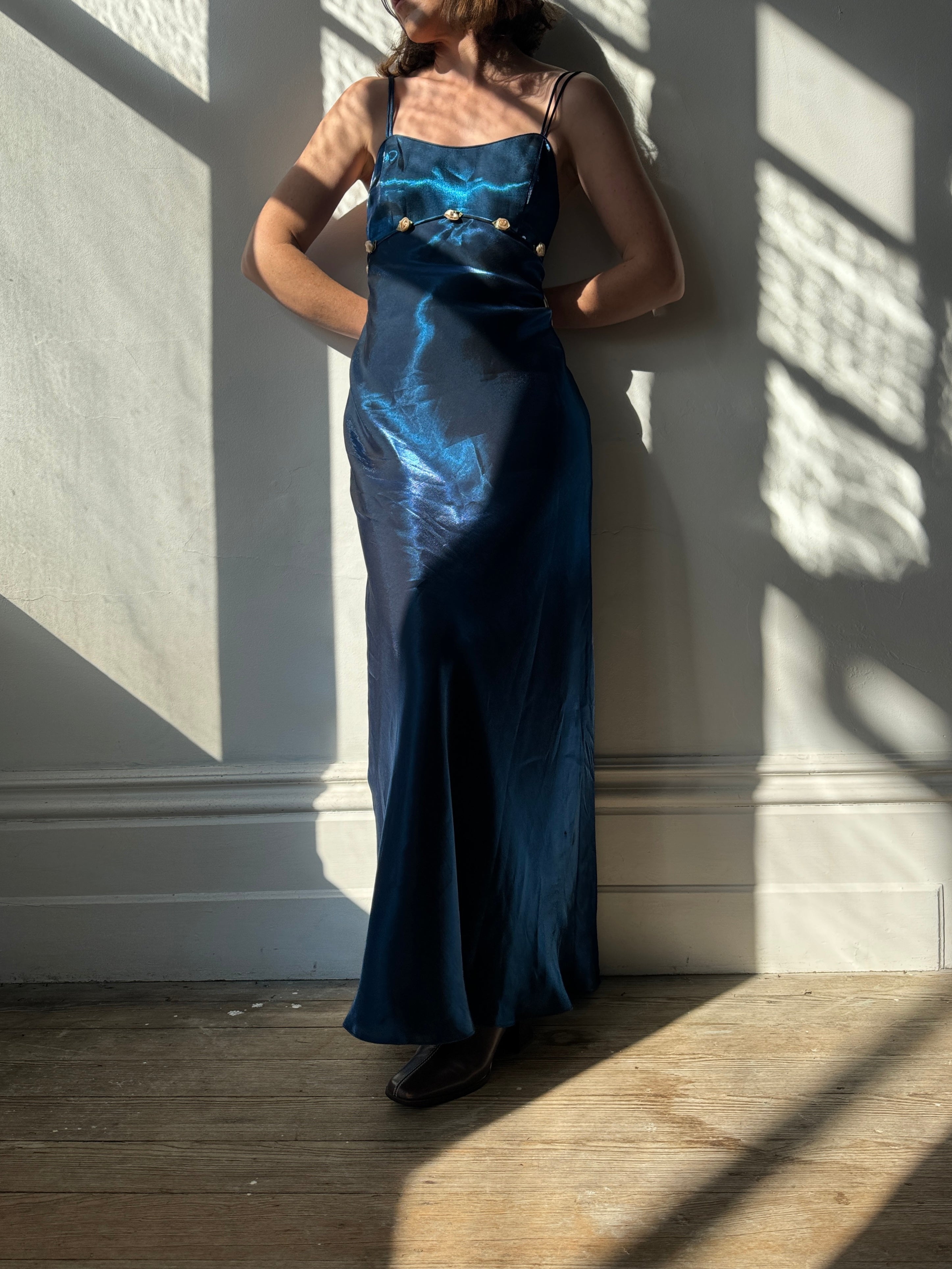 Vintage 90s Midnight Blue Dress With Flowers
