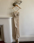 Vintage 90s Pure Silk Rhinestone Crossover Gown