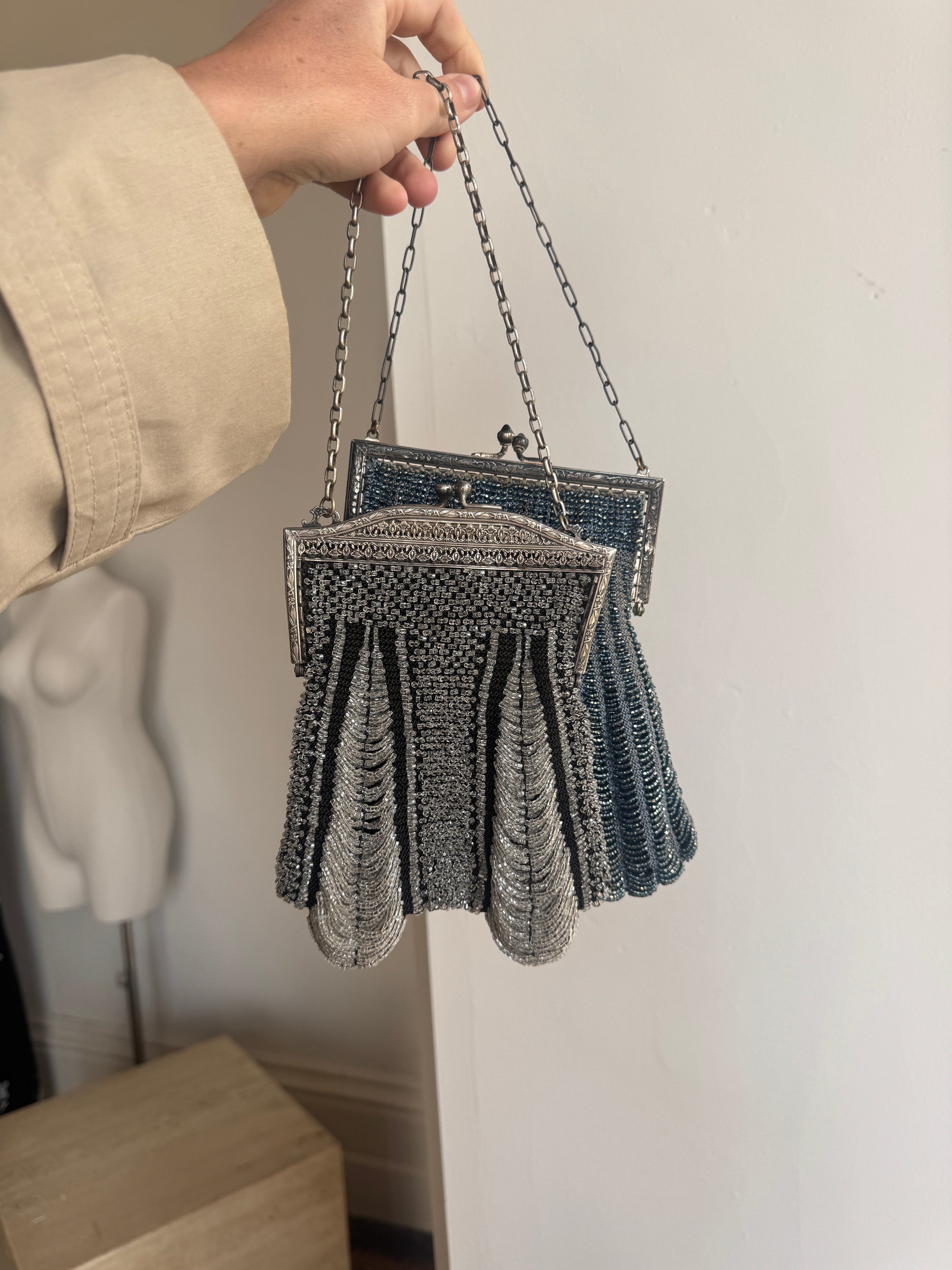 Antique 1920s Beaded Art Deco Evening Bag Navy