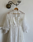 Vintage 70s Embroidered Prairie Long Sleeved Wedding Gown