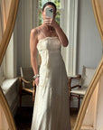 Vintage 90s Silk Chiffon Empire Wedding Gown Creme