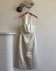 Vintage 90s Satin Strapless Bridal Midi With Neck Tie