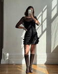 Archival Y2K Lace Ruffle Mini Dress Noir