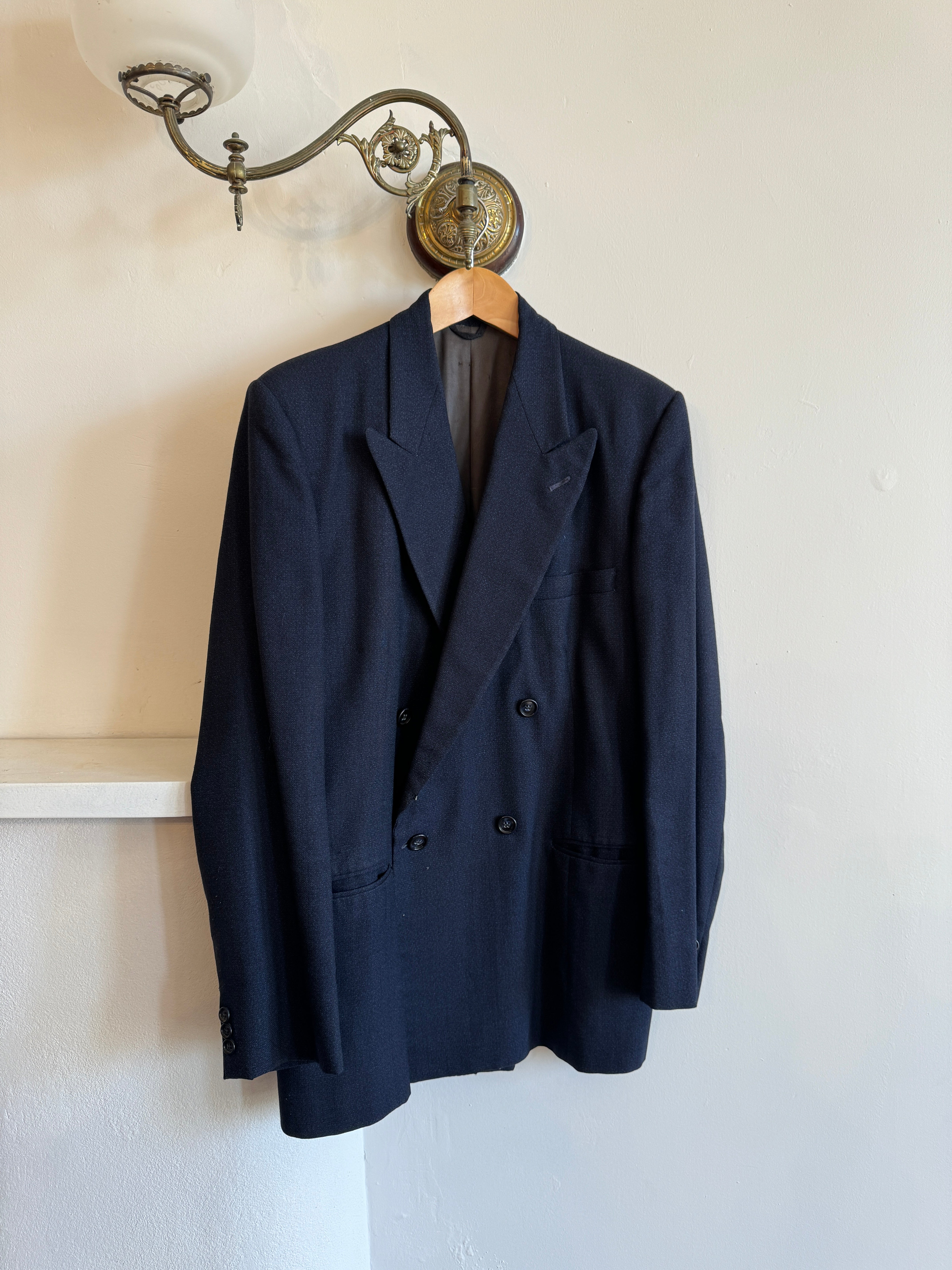 Vintage Tailored Double Breasted Navy Pure Wool Blazer