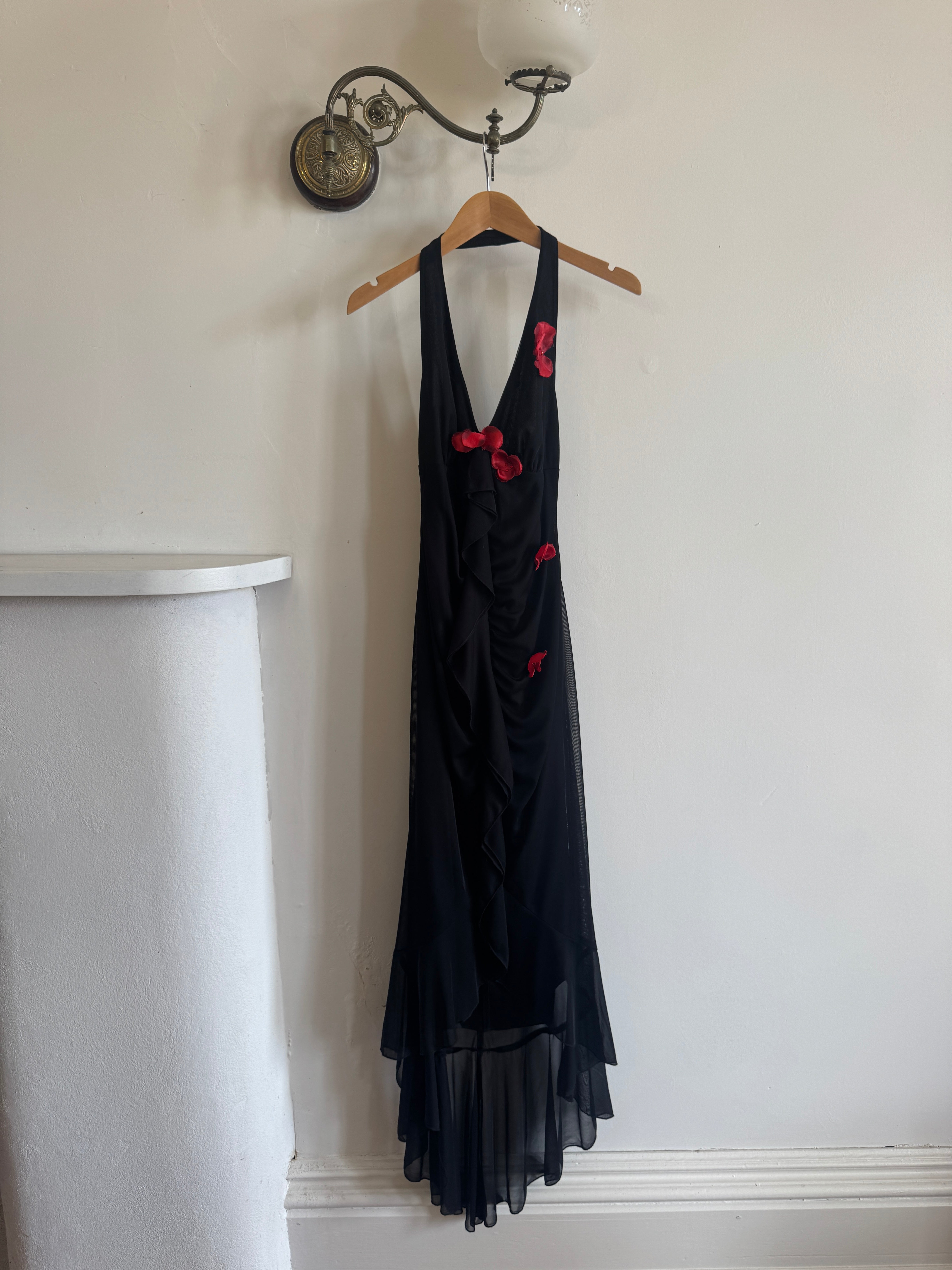 Vintage 90s Halter Rose Fairy Dress Noir