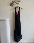 Vintage 90s Halter Rose Fairy Dress Noir
