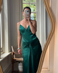 Vintage 90s Satin Drop Waist Evening Dress Teal