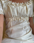 Vintage Pure Raw Silk Empire Bridal Dress With Floral Applique