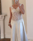 Vintage 90s Italian Naked Embroidered Satin Wedding Dress