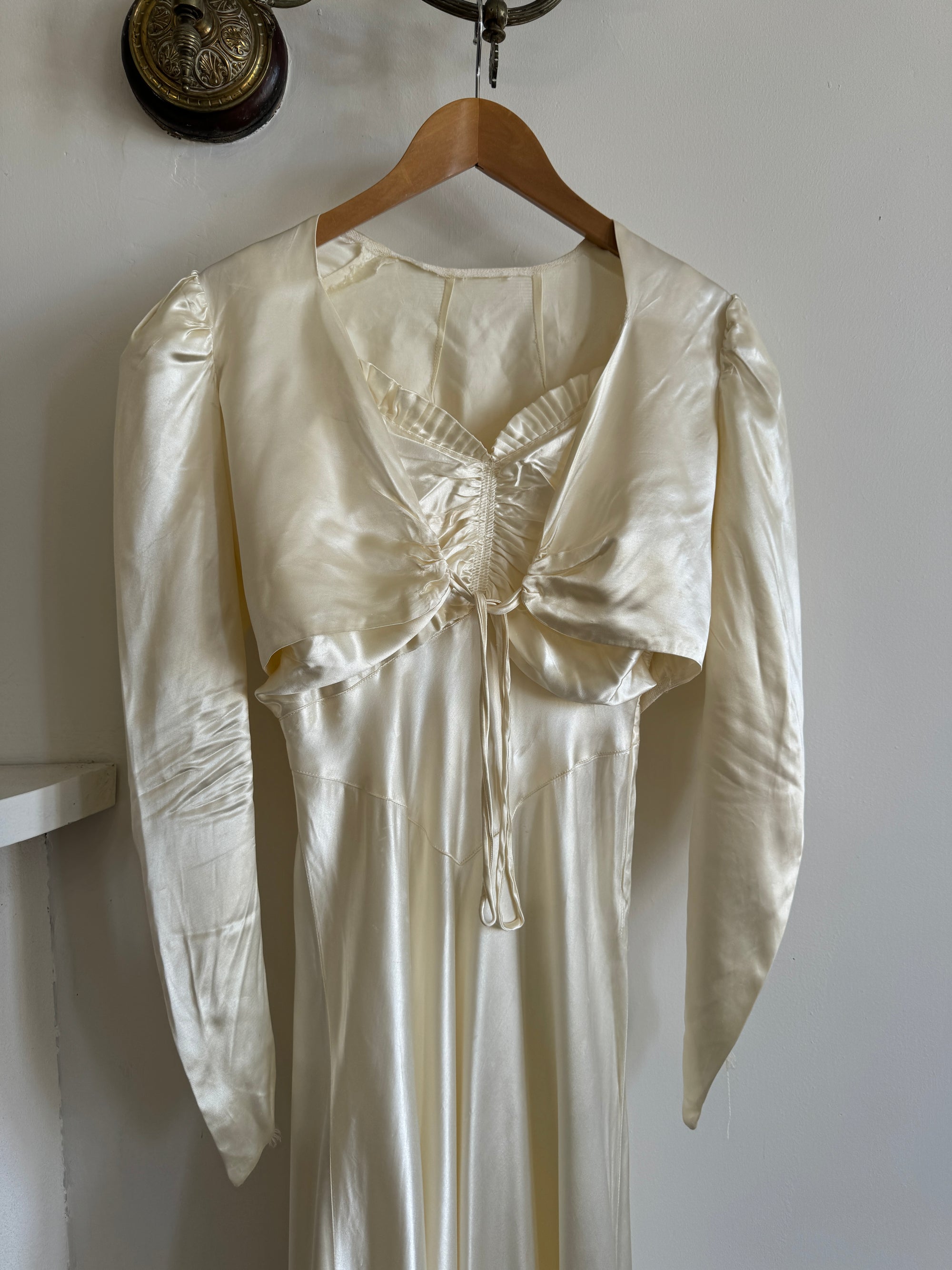 Vintage 30s Creme Liquid Satin Dress with Train and Jacket