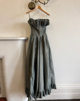 Vintage 80s Taffeta Pleated Strapless Gown Slate
