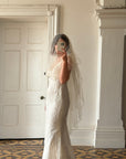 Vintage 90s Net Cowl Neck Mermaid Wedding Dress