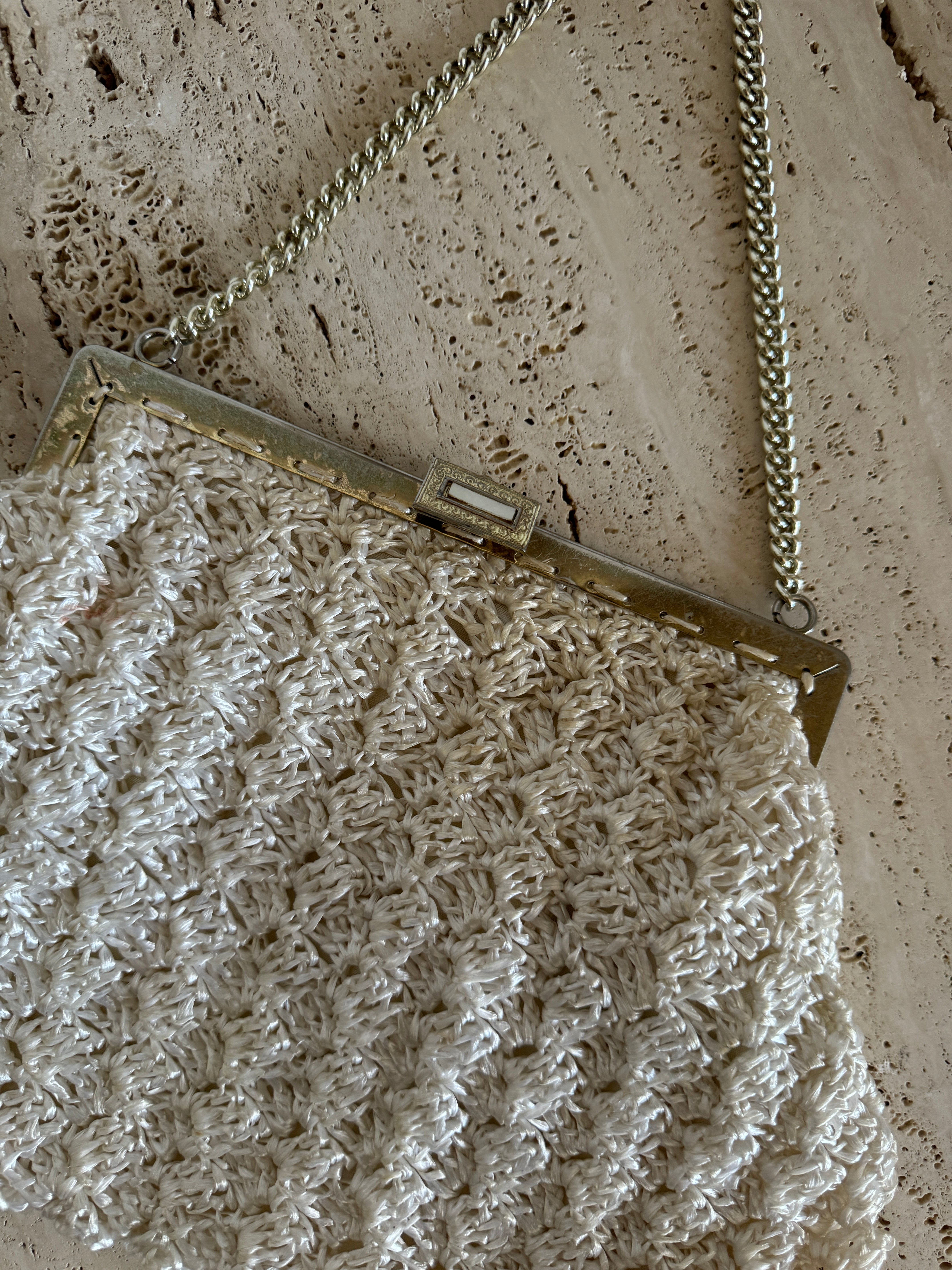 Vintage Woven Handbag With Silver Chain