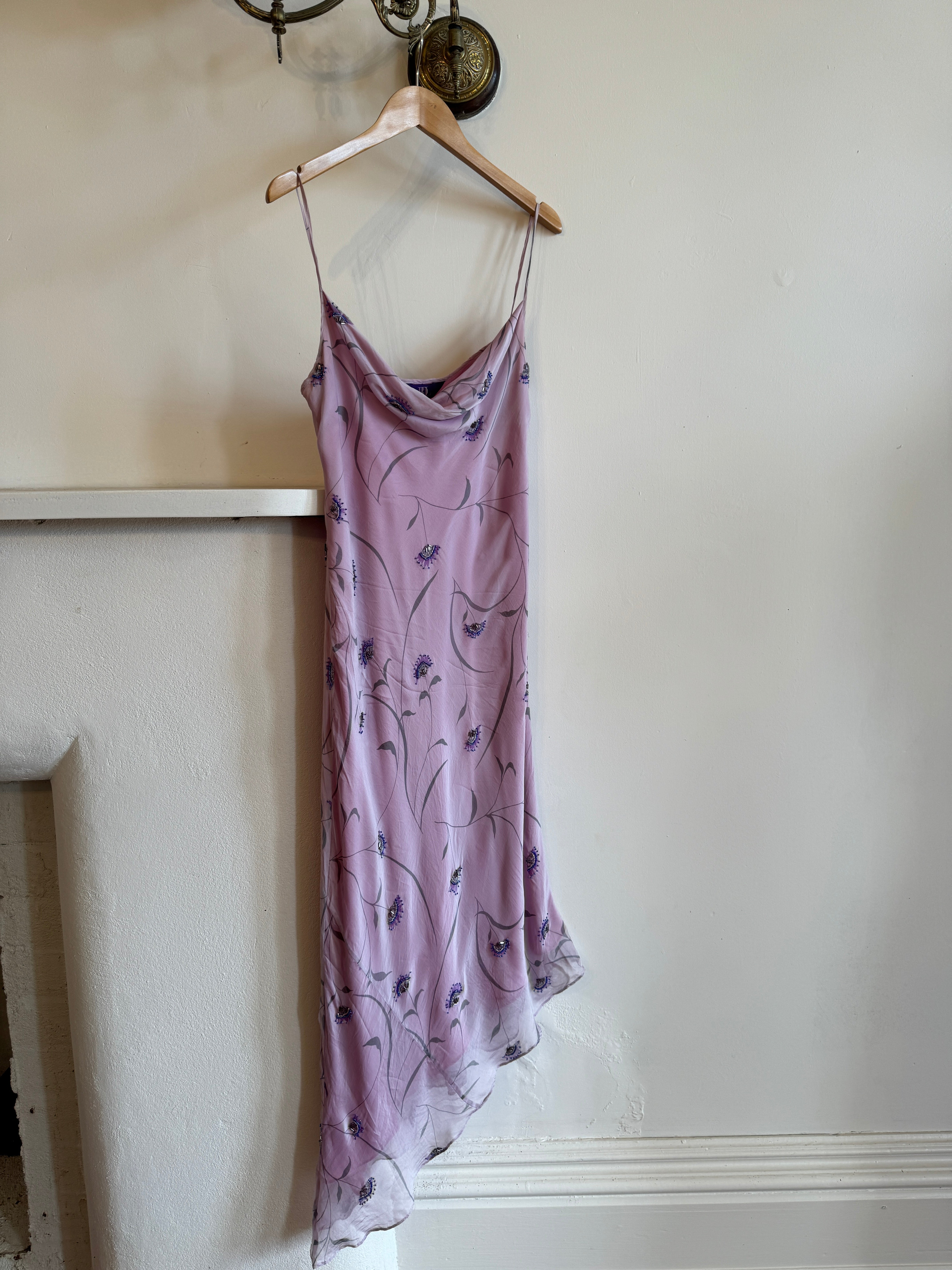 Vintage 90s Lilac Silk Blend Asymmetrical Party Dress