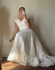 Vintage 60s Sleeveless Lace Wedding Gown With Train