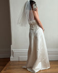 Vintage 90s Australian Made Column Strapless Satin Wedding Dress